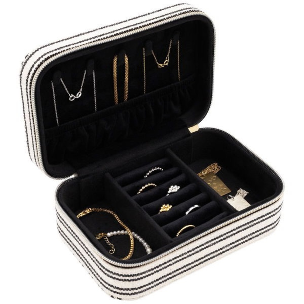 Elegant Black and White Jewelry Organizer Travel Case
